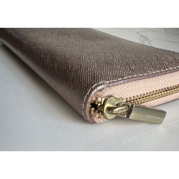 Tory Burch Robinson Continental Large Accordion Zip Wallet Rose Gold Shiny - Picture 8 of 14